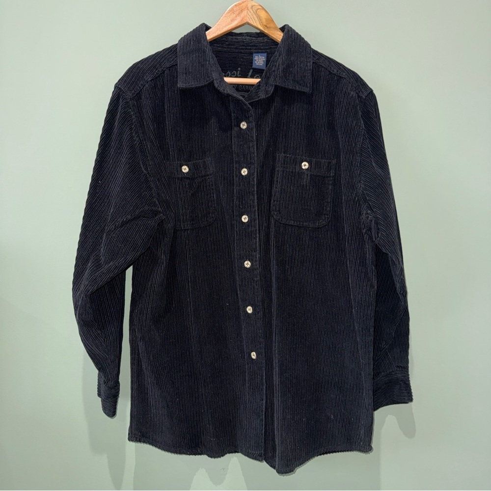 Jessi Lee Black Corduroy Womans Large Long Sleeve Button Front Shirt Jacket